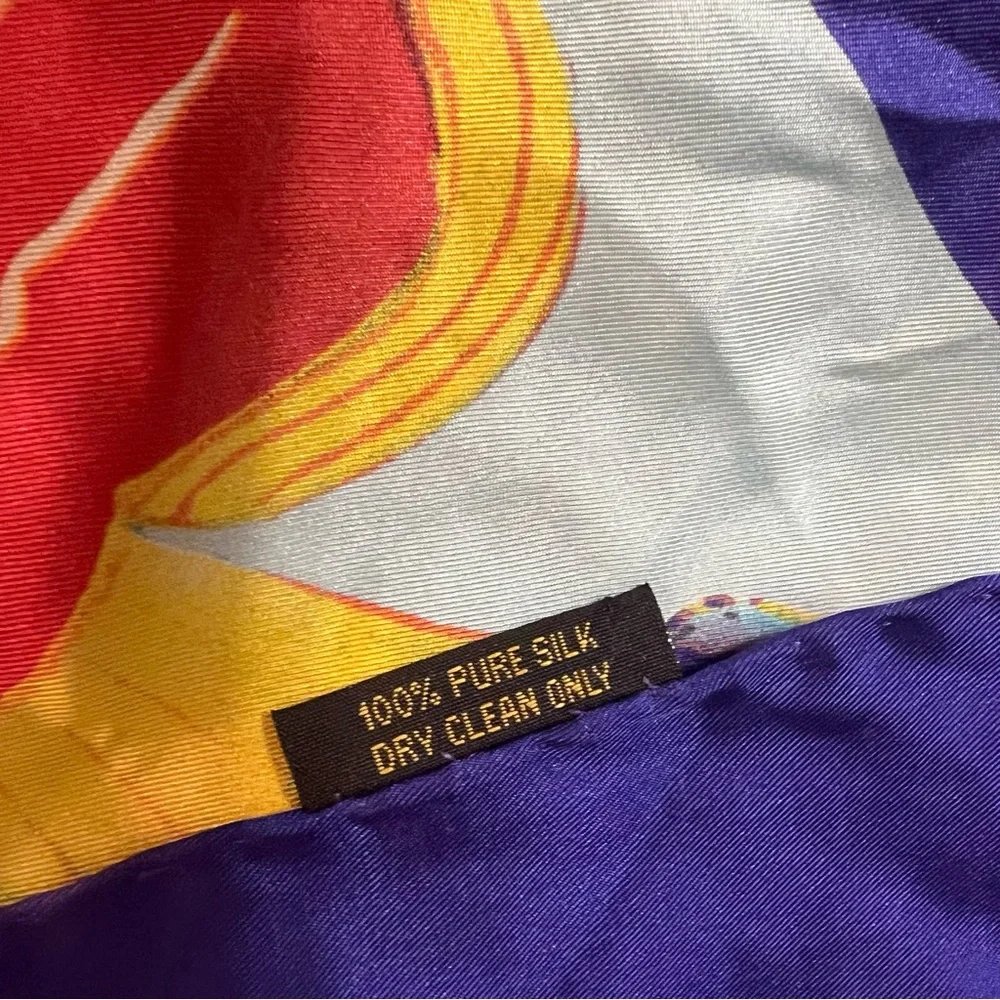 100% Silk Colorful Fish Print Vintage Scarf - Picture 9 of 9